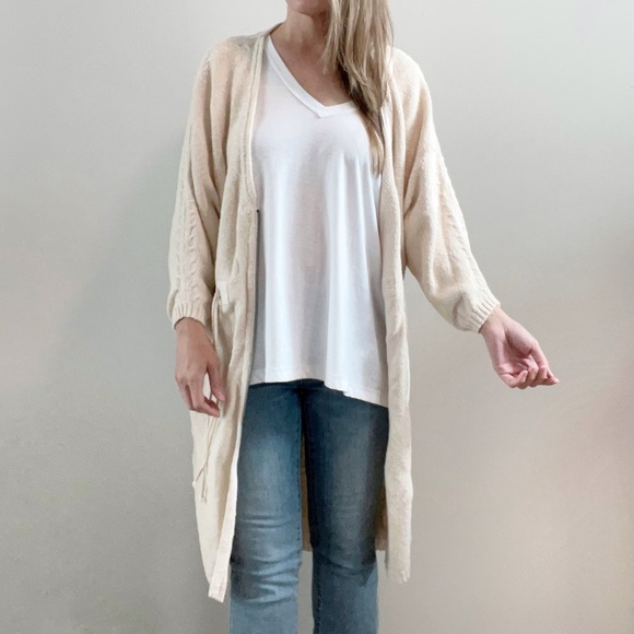 FREE PEOPLE Soul Sister Long Cream Cotton Zip Cardigan size Small - Picture 4 of 15
